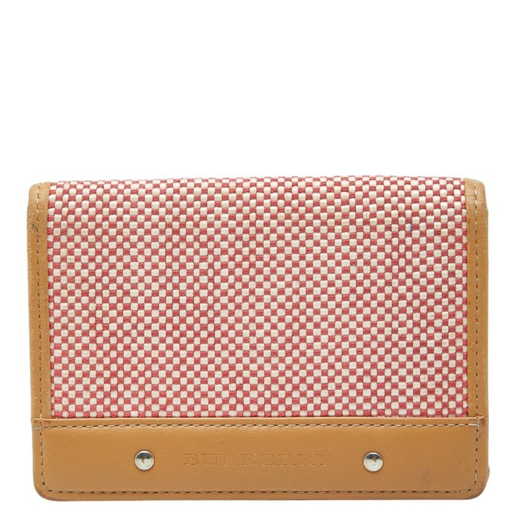 Burberry Nova Check Business Card Holder/Card Case/Pass Case, Beige/Red Leath...